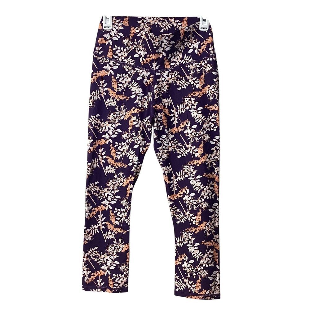 Fabletics Women's Purple Floral High Waisted Cropped Leggings Size M Botanical